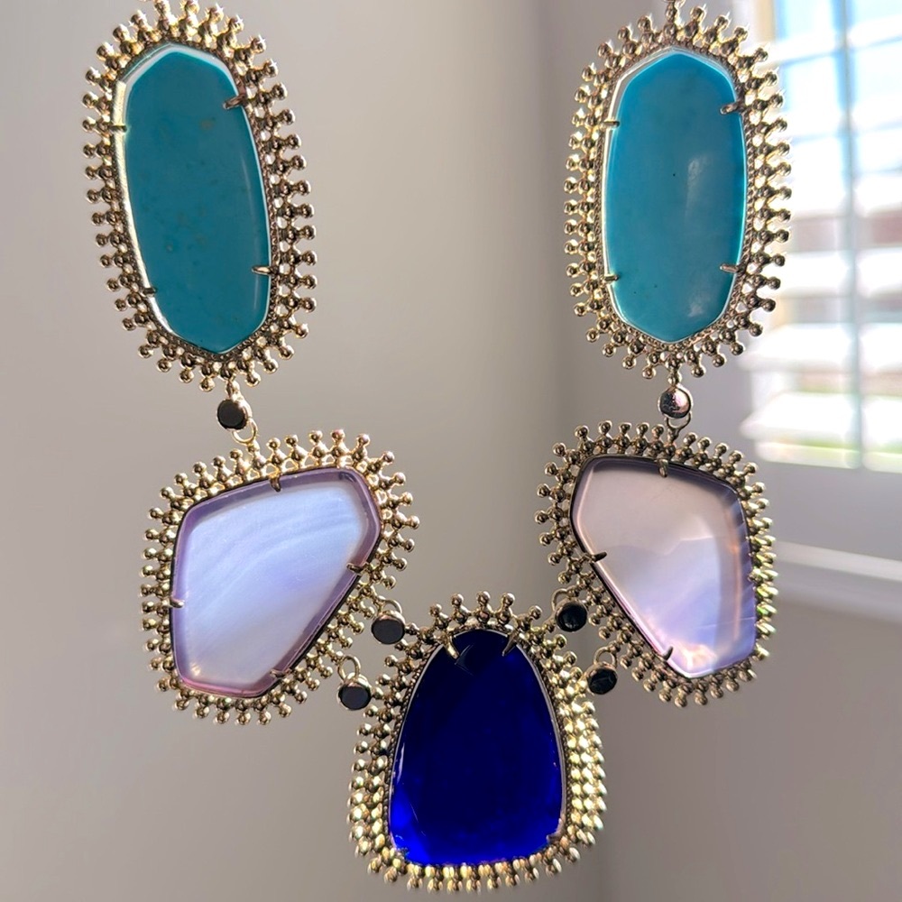 Vintage Kendra Scott Ava Statement Necklace Gold Turquoise - Picture 13 of 13